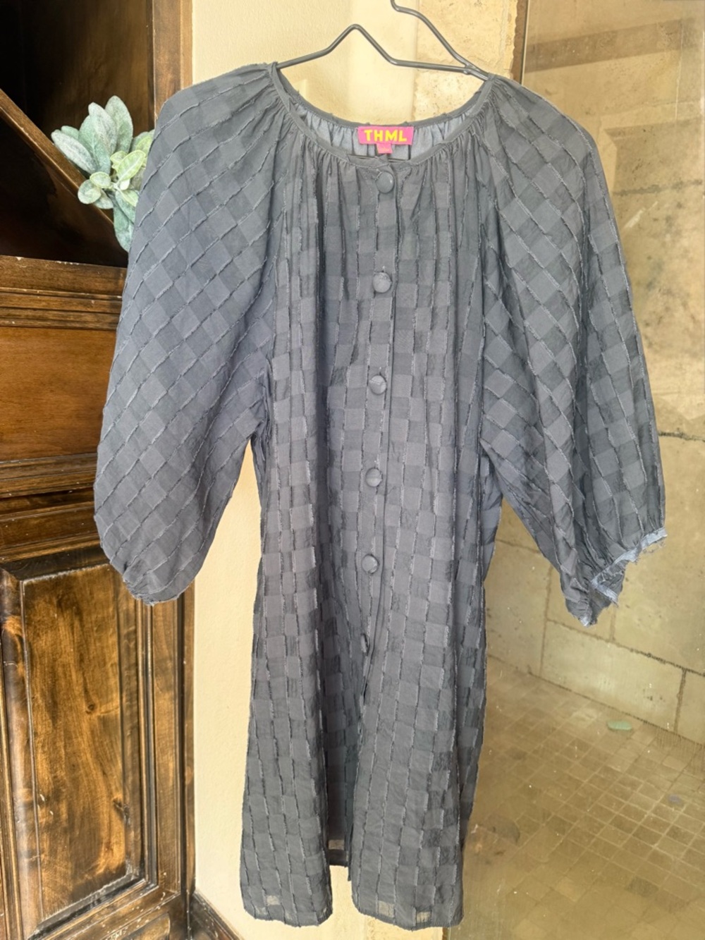 THML Check-Textured Button Front Dress